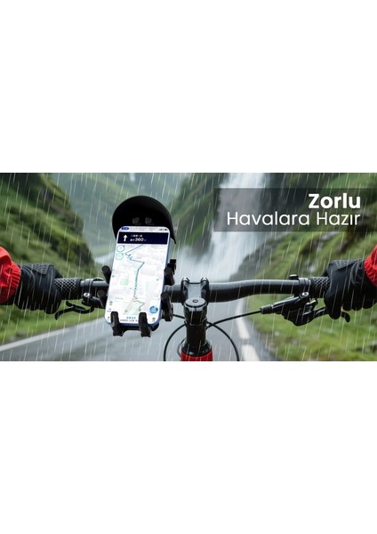 Gidon Bağlantılı Güneş ve Yağmur Korumalı 360° Derece Ayarlanabilir Motosiklet Bisiklet Telefon Tutucu