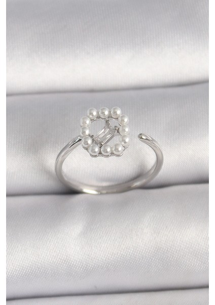 Bfs Pirinç Gümüş Renk Zirkon Taş Detaylı Incili Ayarlanabilir Yüzük