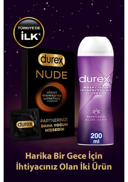 Durex Nude 8'li + Durex Play 2'si 1 Arada Aloe Vera Rahatlatıcı Etkili Jel 200 ml