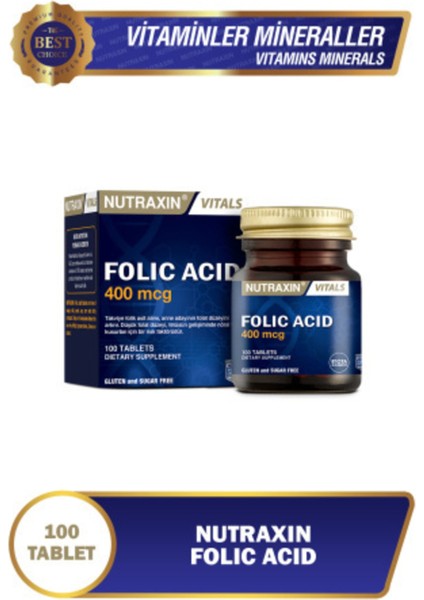 Asfstore Nutraxin Folic Acid 400 Mcg 100 Tablet