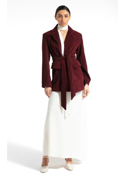 Fitilli Kadife Beli Kuşaklı Ceket