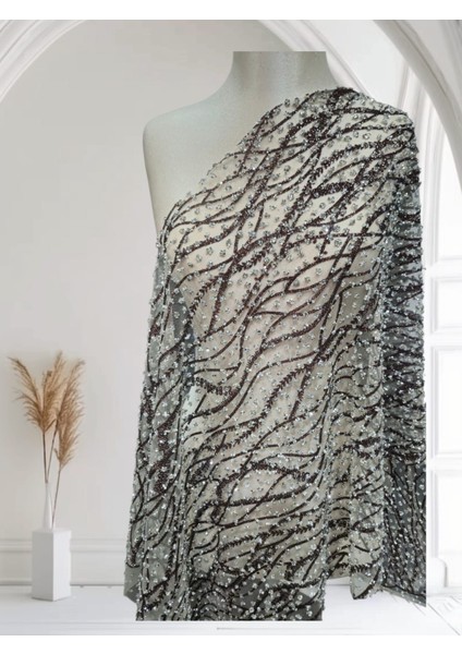 Taş Sim Işlemeli Transparan Tül,taşlı Tül Kumaş Şık Geceabiye Elbisekumaş