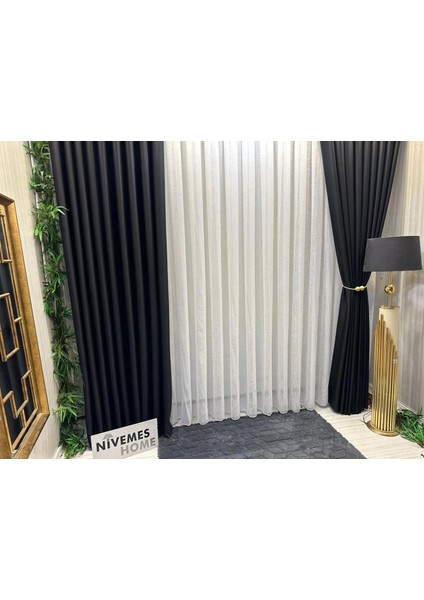 Nivemeshome Keten 1/2,5 Sık Pileli Yeni Sezon Tül Perde Apm