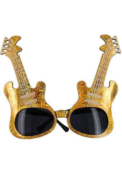 Altın Renk Rockn Roll Gitar Şekilli Parti Gözlüğü 15X15 cm