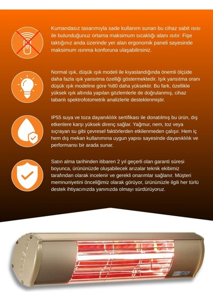 Aqua 1500 Watt GSA15 Kumandasız Suya Dayanıklı Elektrikli İnfrared Isıtıcı-Bej modelleri