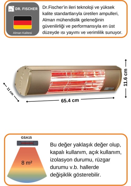 Aqua 1500 Watt GSA15 Kumandasız Suya Dayanıklı Elektrikli İnfrared Isıtıcı-Bej fırsatları
