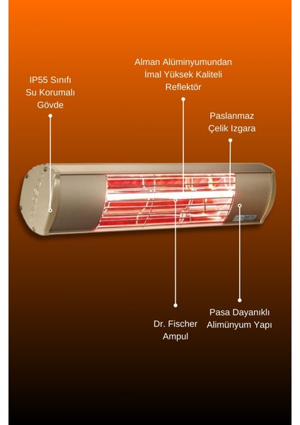 Aqua 1500 Watt GSA15 Kumandasız Suya Dayanıklı Elektrikli İnfrared Isıtıcı-Bej indirimleri