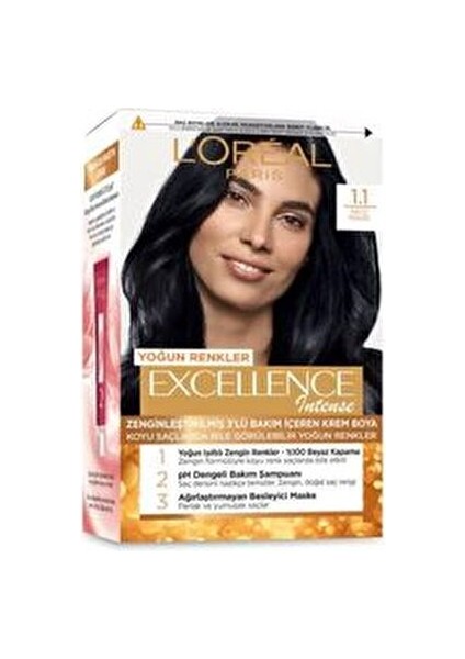 Excellence Intense 1.1 Gece Mavisi Saç Boyası Krem Formül %100 Beyaz Kapama 99 ml fiyatları