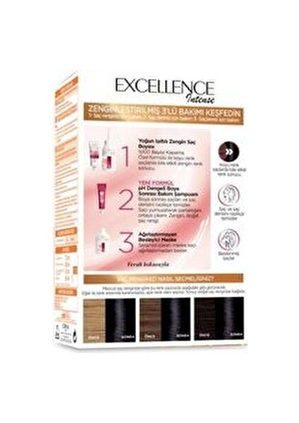 Excellence Intense 1.1 Gece Mavisi Saç Boyası Krem Formül %100 Beyaz Kapama 99 ml modelleri