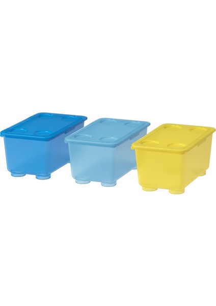 Glis Kapaklı Saklama Kutusu Sarı Mavi 17x10 cm Düzenleme ve Depolama Çözümü