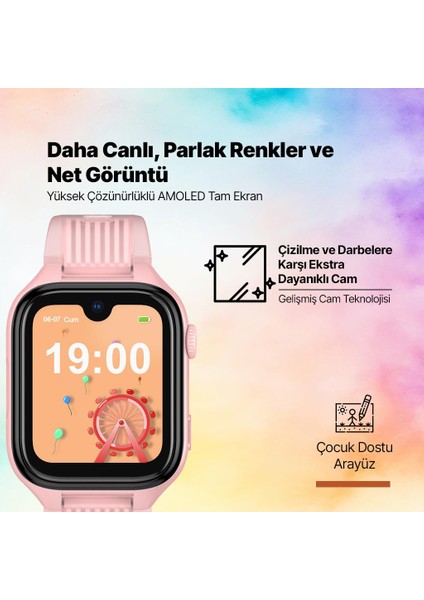 Kidi Pro AMOLED Ekranlı GPS 4G Sim Kartlı Akıllı Çocuk Saati Pembe 2KSW03 modelleri