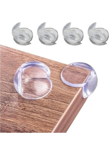 Gv Home® Bebek Çocuk Yumuşak ve Esnek Dairesel Şeffaf Yapışkanlı Güvenlik Köşe Koruyucu (4 Adet)