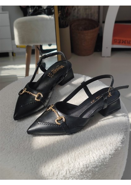 Elvia Sivri Burun Arkası Açık Metal Aksesuarlı Kadın Kısa Topuklu Ayakkabı