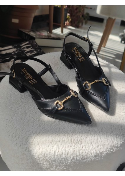 Elvia Sivri Burun Arkası Açık Metal Aksesuarlı Kadın Kısa Topuklu Ayakkabı modelleri