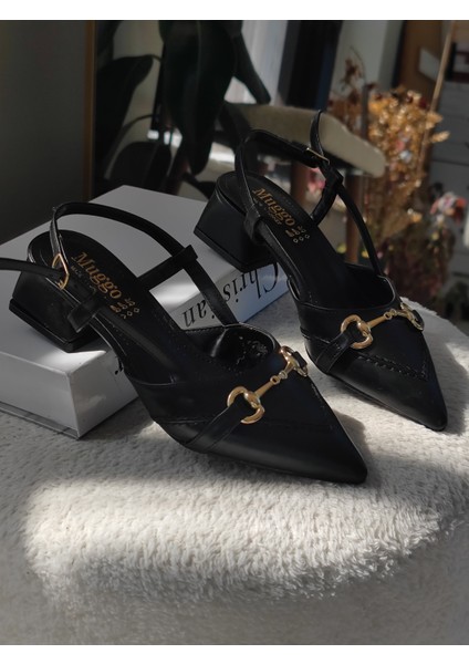 Elvia Sivri Burun Arkası Açık Metal Aksesuarlı Kadın Kısa Topuklu Ayakkabı indirimleri