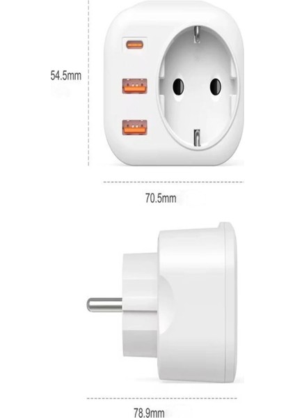 2500W 3.4A 2x USB 1x Type-C 1x Soket Şarj Adaptörü Priz Çoğaltıcı Grup Priz