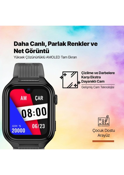 Kidi Pro AMOLED Ekranlı GPS 4G Sim Kartlı Akıllı Çocuk Saati Siyah 2KSW03 modelleri