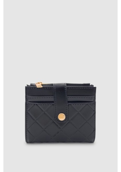 Ivina Kapitone Detaylı Kartlıklı Çıtçıt ve Fermuarlı Kadın Cüzdan Siyah