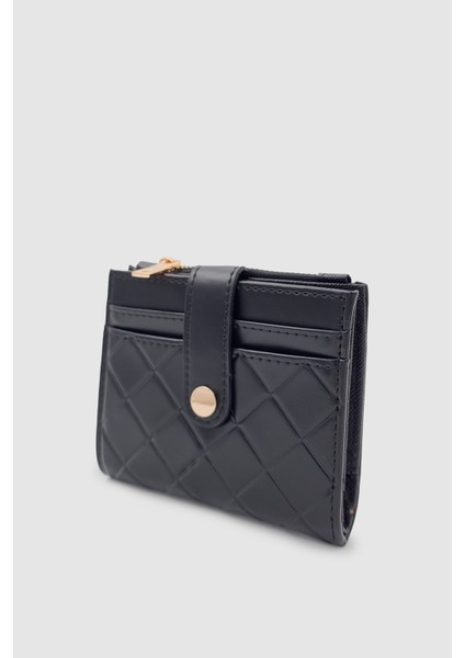 Ivina Kapitone Detaylı Kartlıklı Çıtçıt ve Fermuarlı Kadın Cüzdan Siyah modelleri