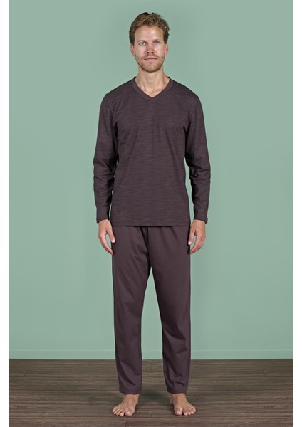Erkek Kahve V Yaka Uzun Kollu Pijama Takımı C2T3N91 fiyatları