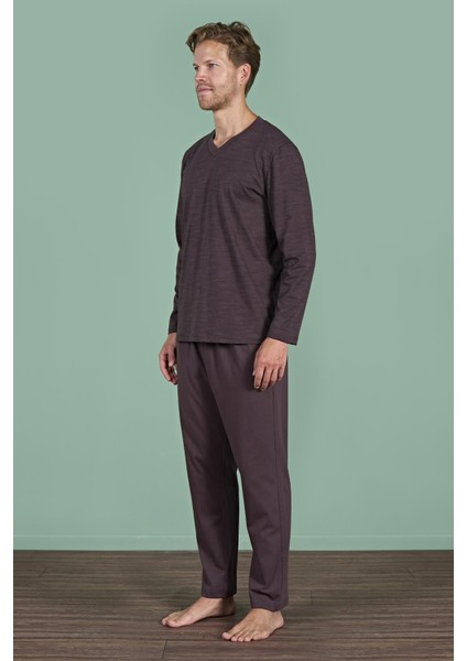 Erkek Kahve V Yaka Uzun Kollu Pijama Takımı C2T3N91 fırsatları
