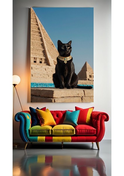 Mısır Kedisi V11 Ev Duvar Salon Güzellik Salonu Ofis Dükkan Dekarasyon Kanvas Tablo