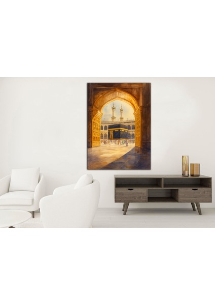 Kâbe Tablosu – Islami Sanat Eseri, Dini Duvar Dekoru, Kanvas Tablo, Ev ve Ofis Için Dekoratif