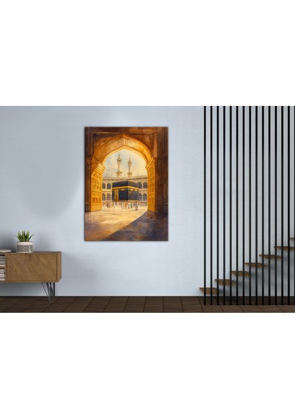 Kâbe Tablosu – Islami Sanat Eseri, Dini Duvar Dekoru, Kanvas Tablo, Ev ve Ofis Için Dekoratif