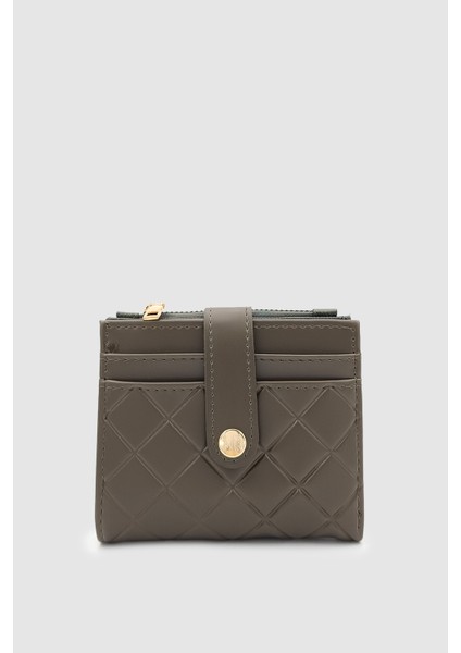 Ivina Kapitone Detaylı Kartlıklı Çıtçıt ve Fermuarlı Kadın Cüzdan Haki