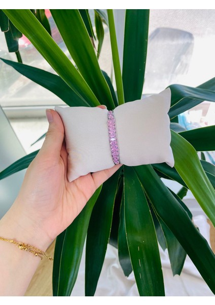 Prenses Model Pembe Taşlı Çelik Kadın Kelepçe Bileklik