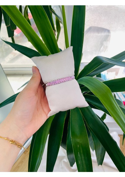 Prenses Model Pembe Taşlı Çelik Kadın Kelepçe Bileklik fiyatları