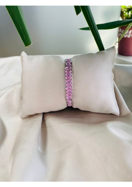 Prenses Model Pembe Taşlı Çelik Kadın Kelepçe Bileklik modelleri