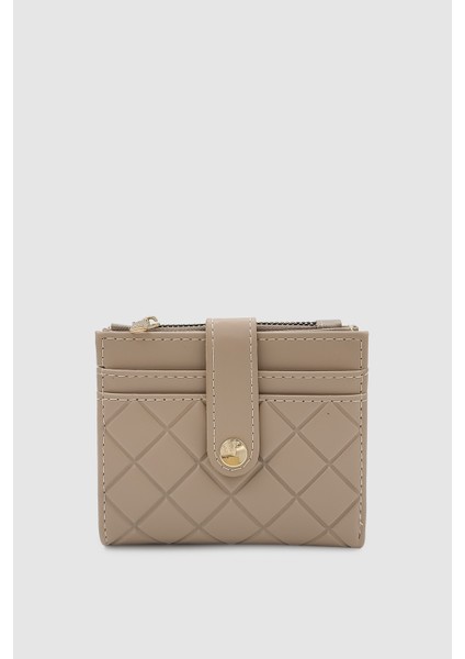 Ivina Kapitone Detaylı Kartlıklı Çıtçıt ve Fermuarlı Kadın Cüzdan Krem