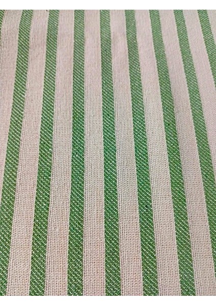 Yeşil Çizgili Cift Taraflı Fırfırlı Vintage Pamuk Keten Perde (En x Boy) - Tek Kanat - Pilesiz modelleri