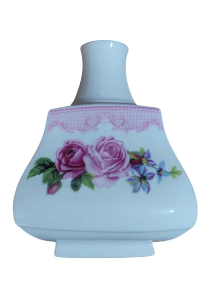 Retro Pembe Gül Çiçek ve Yaprak Desenli Porselen Vazo fırsatları