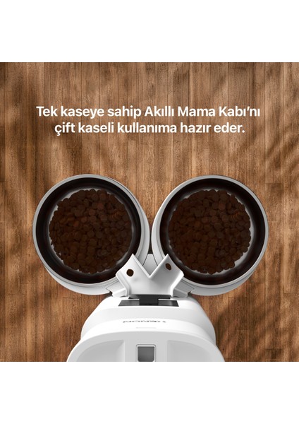 Akıllı Çift Hazneli Beyaz Mama Kabı Uygulama Kontrollü, Ultra Sessiz Çelik Su Pınarı Seti