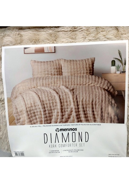 Diamond Kürk Comforter Set, Çift Kişilik Yorgan Seti (220X240)-BUBBLE Bej fiyatları