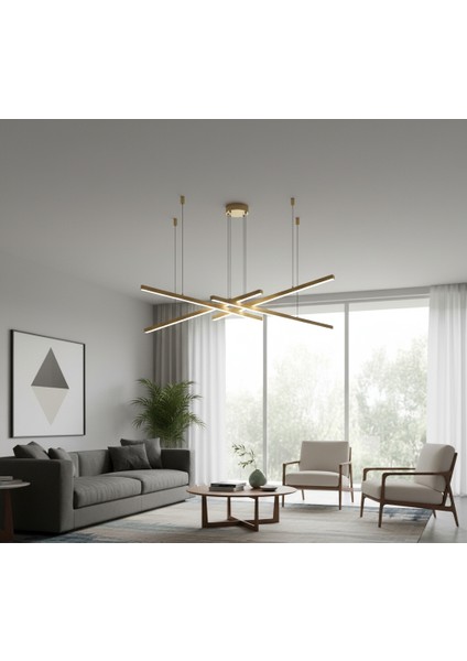 Sarkıt Led Avize Astrail 4 x 100 Cm Çubuk Avize Gold Boya Gün Işığı