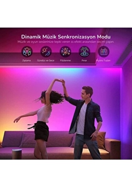 5m LED Şerit Işık RGB Renk Seçenekleri Akıllı Wi-Fi Kontrolü Enerji Tasarruflu