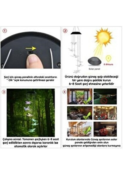 Kelebek Motifli Solar LED Aydınlatma 63 cm Bahçe ve Balkon Süslemesi Uzun Ömürlü 600mAh