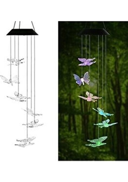 Kelebek Motifli Solar LED Aydınlatma 63 cm Bahçe ve Balkon Süslemesi Uzun Ömürlü 600mAh