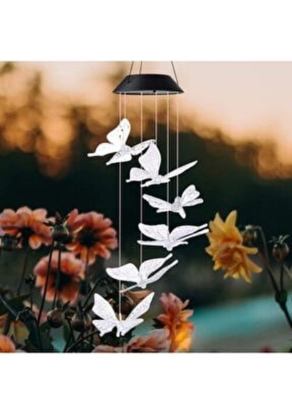 Kelebek Motifli Solar LED Aydınlatma 63 cm Bahçe ve Balkon Süslemesi Uzun Ömürlü 600mAh