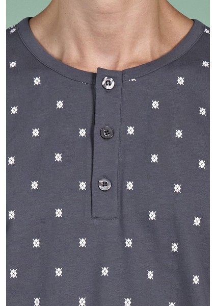 Erkek Füme Uzun Kollu Düğmeli Yaka Desenli Pijama Takımı C9T2N91 indirimleri