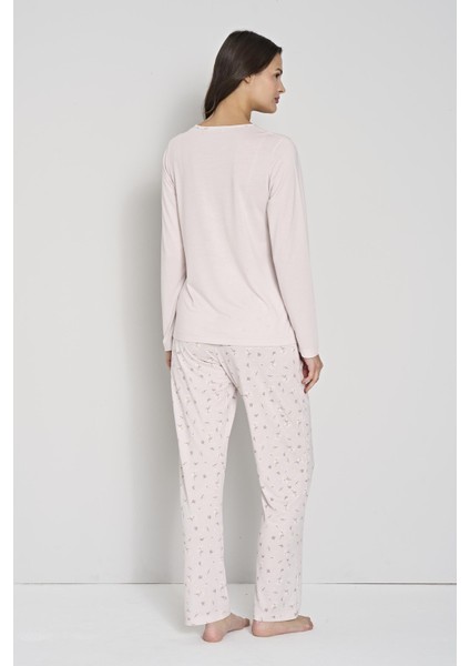 Kadın Lila Renk Pamuk Desenli Düğmeli Pijama Takımı C6T1N91 modelleri