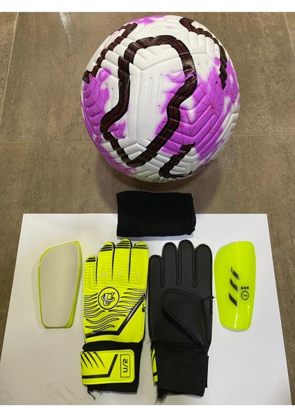5 No Futbol Topu, Kaleci Eldiveni ve Tekmelik 3'lü Set + Pompa Hediyeli