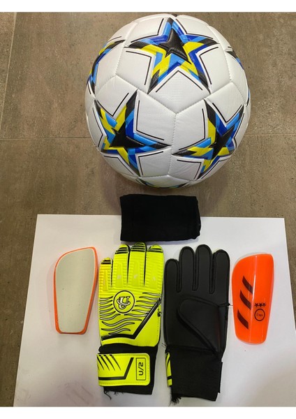5 No Futbol Topu, Kaleci Eldiveni ve Tekmelik 3'lü Set + Pompa Hediyeli