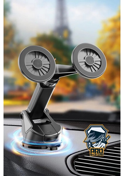 Ikili Manyetik Oynar Başlıklı Mıknatıslı Vantuzlu 360° Magsafe Araç Telefon Tutucu - Siyah modelleri
