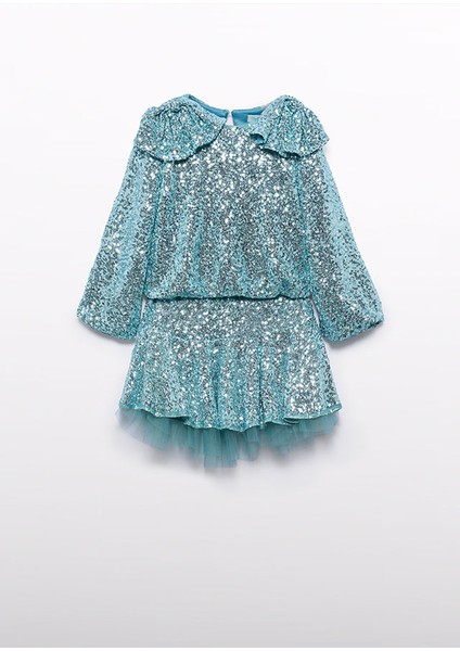 Aqua Payetli Tüllü Içi Penye Astarlı Etek Bluz Takım (04-08 Yaş Beden Aralığı) - Mavi modelleri