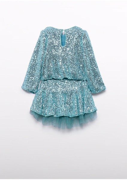 Aqua Payetli Tüllü Içi Penye Astarlı Etek Bluz Takım (04-08 Yaş Beden Aralığı) - Mavi fırsatları
