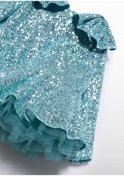 Aqua Payetli Tüllü Içi Penye Astarlı Etek Bluz Takım (04-08 Yaş Beden Aralığı) - Mavi indirimleri